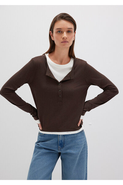 Mavi Wool Blended Double-Layered Brown Long Sleeve T-Shirt Semi Slim Fit / Semi-Fitted 1613400-88067