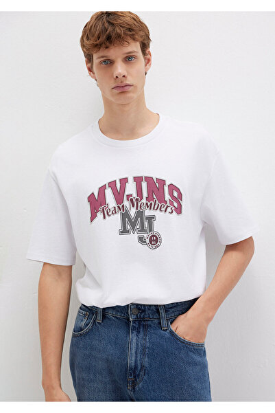 Mavi MVJNS Bedrucktes weißes T-Shirt mit lockerer Passform / lockerer, bequemer Schnitt 0612858-620