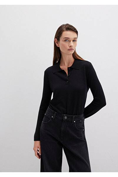 Mavi Schwarzes Strickpolohemd aus Wollmischung 1710712-900