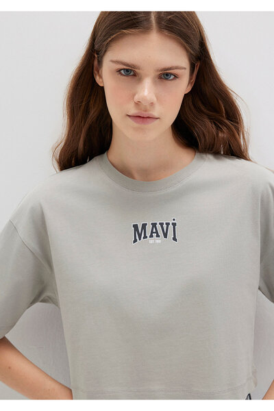 Mavi Logo Printed Gray Crop T-Shirt Crop / Short Cut 1613411-70112