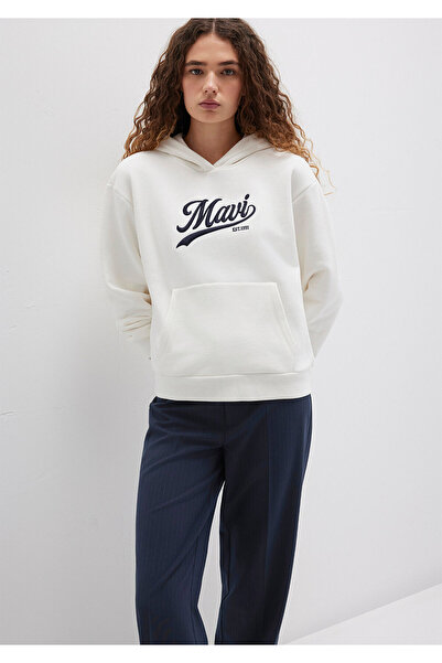 Mavi Λευκό φούτερ με κουκούλα με εμπριμέ λογότυπο 1S10420-80194