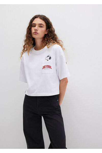 Mavi Snoopy Printed White T-Shirt Boxy Fit 1613669-620