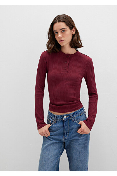 Mavi Button Detailed Burgundy T-Shirt Fitted / Bodycon Cut 1613374-70427
