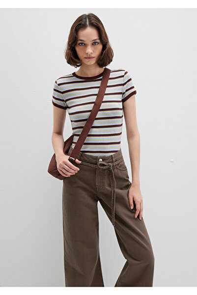Mavi Καφέ ριγέ μπλουζάκι με εφαρμοστή κοπή 1613378-90735