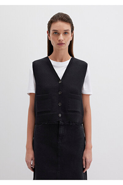 Mavi Schwarze Strickweste Crop / Kurzer Schnitt 1710783-900