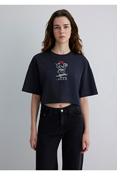 Mavi Back Printed Anthracite T-Shirt Crop / Short Cut 1613101-70087