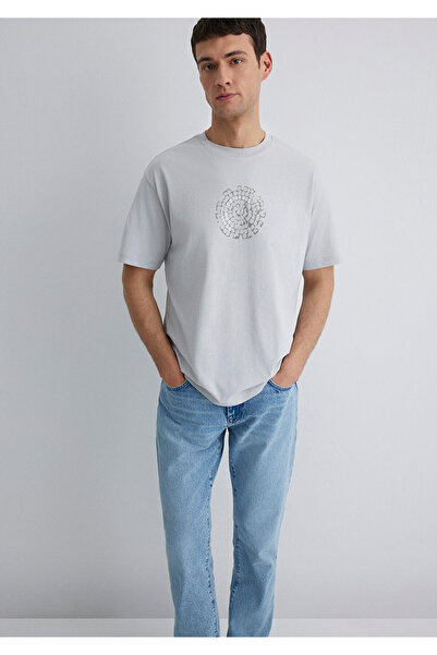 Mavi Graues T-Shirt mit Istanbul-Print, lockere Passform / bequemer Schnitt 0612996-70075