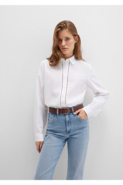 Mavi Λευκό πουκάμισο με κεντημένη λωρίδα και λεπτομέρεια κανονική εφαρμογή / κανονική εφαρμογή 1211174-70057