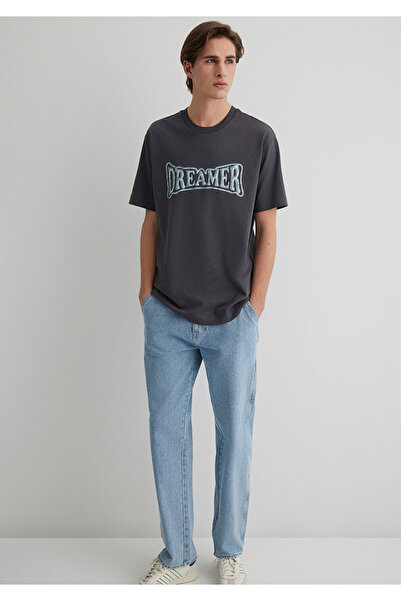 Mavi Dreamer bedrucktes anthrazitfarbenes T-Shirt mit lockerer Passform / lockerer, bequemer Schnitt 0612807-80955