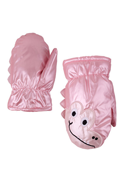 İşnar Çocuk Kar Eldiven Pembe Parmaksız Kar Eldiveni 2-4 Yaş Timsah Desenli Model 4114-5841