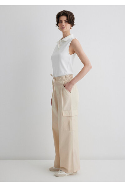 Mavi Beige Cargo Pants with Lace-Up Waist 1011078-70003