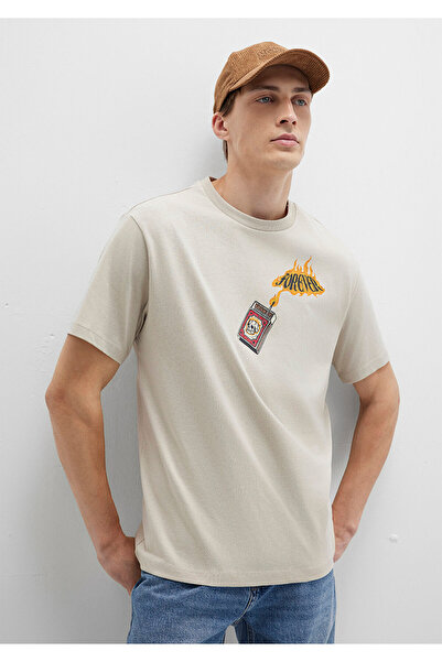 Mavi Forever bedrucktes beiges T-Shirt mit lockerer Passform / lockerer, bequemer Schnitt 0612930-70322