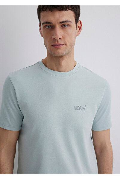 Mavi Grünes Interlock-T-Shirt mit Logo-Druck, Slim Fit / Enganliegend 0610360-70148