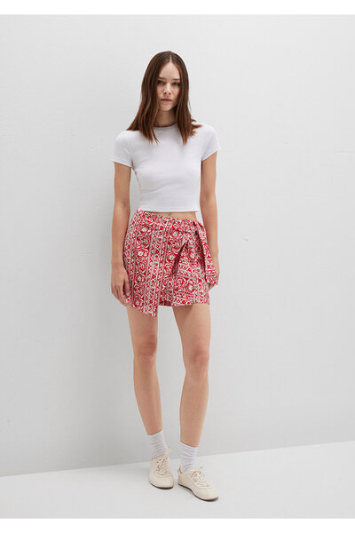Mavi Printed Red Mini Skirt with Tie Detail 1310767-91091