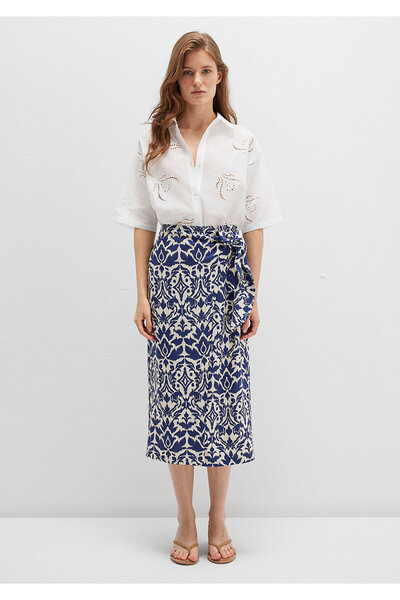 Mavi Printed Navy Blue Skirt with Tie Detail 1310765-91089