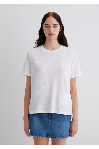 Mavi Біла футболка з вишивкою, вільний крій 1613432-620