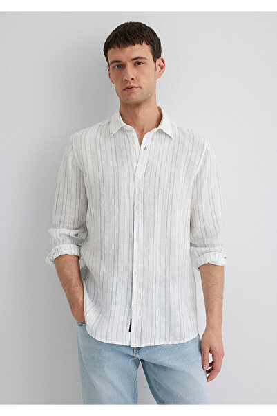 Mavi Πουκάμισο από λινό μεικτό ριγέ εκρού πουκάμισο Regular Fit / Normal Cut 0211525-89288