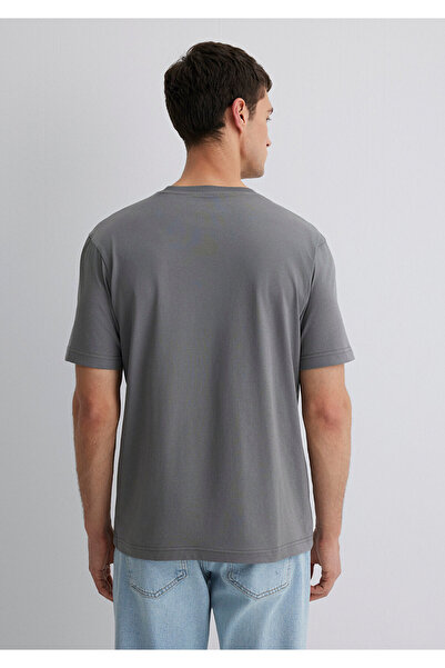 Mavi Graues T-Shirt mit Istanbul-Print, reguläre Passform, normaler Schnitt, 0612992-70099