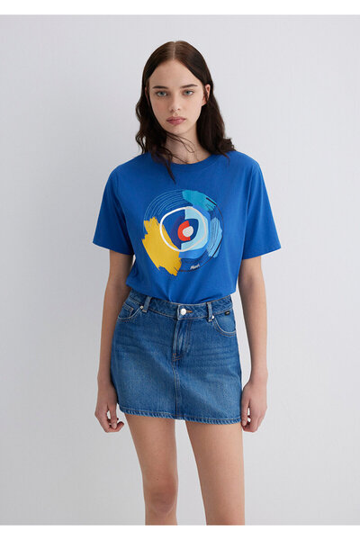 Mavi Tricou Evil Eye cu imprimeu Crop / Scurt croială 1613450-88121