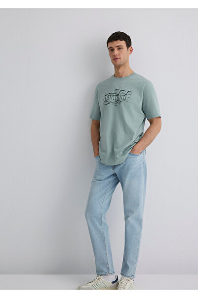 Mavi Hellgrünes T-Shirt mit Istanbul-Print, lockere Passform / bequemer Schnitt 0612991-70113