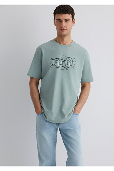 Mavi Hellgrünes T-Shirt mit Istanbul-Print, lockere Passform / bequemer Schnitt 0612991-70113