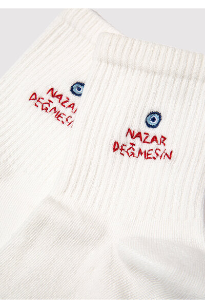 Mavi Nazar Değim Şeklinde Nakışlı Soket Çorap 1913575-620