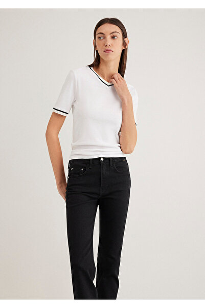 Mavi Λεπτομερές λευκό μπλουζάκι με ρίγες V-λαιμόκοψη Slim Fit 1612906 -70057