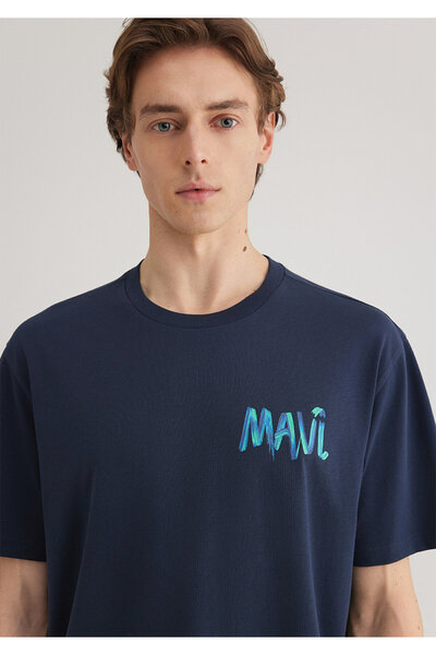 Mavi Nyomtatott sötétkék póló, laza szabású / laza, laza szabású 0612468 -70490