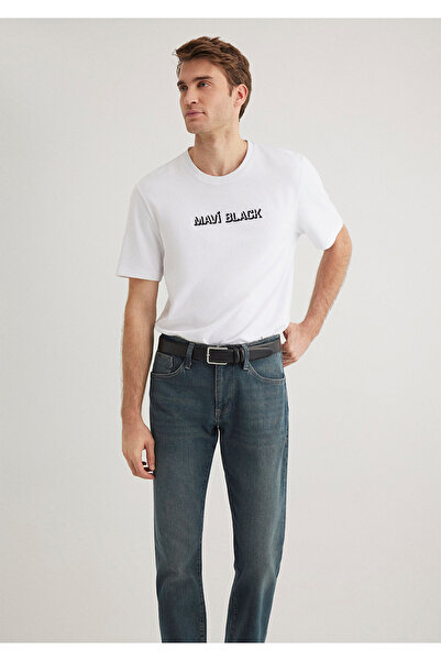 Mavi Schwarz bedrucktes weißes T-Shirt mit normaler Passform / normaler Passform 0612527 -620