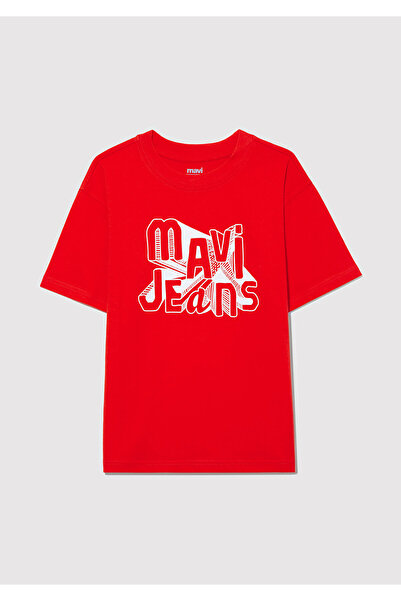 Mavi Jeans bedrucktes rotes T-Shirt mit lockerer Passform / lockerer, entspannter Passform 6610281 -88523