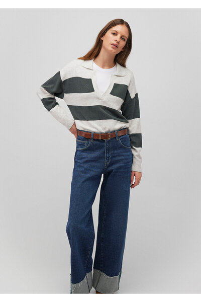 Mavi Πράσινο ριγέ πουλόβερ με λαιμόκοψη - κανονική εφαρμογή 1710503 -87895