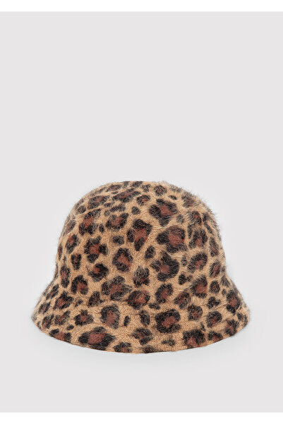 Mavi Peluş Leopar Desenli Bucket Şapka 198988-25818