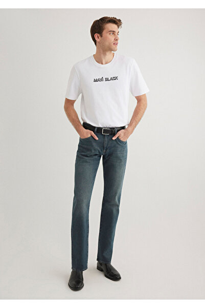 Mavi Schwarz bedrucktes weißes T-Shirt mit normaler Passform / normaler Passform 0612527 -620