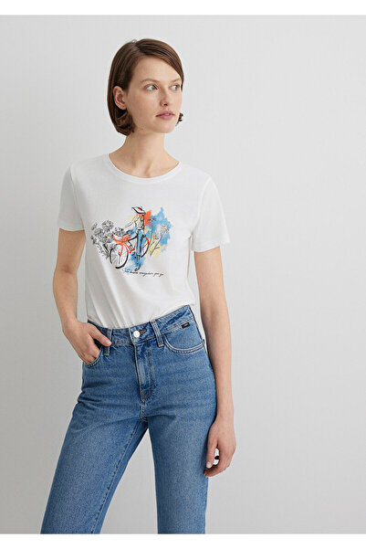 Mavi Fahrrad bedrucktes Ecru T-Shirt Slim Fit / Slim Fit 1613162 -70057