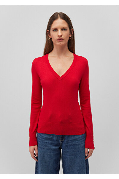 Mavi V Yaka Kırmızı Kazak Slim Fit / Dar Kesim 1710509-80791