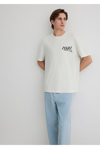 Mavi Ecru-T-Shirt mit Rückendruck, lockere Passform / bequemer Schnitt 0612572-70142