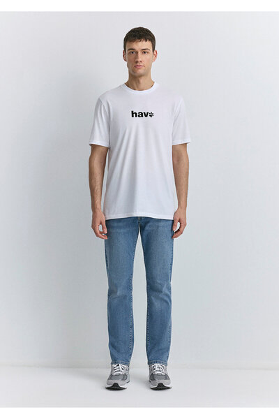 Mavi Λευκό μπλουζάκι με στάμπα αέρα κανονική εφαρμογή / κανονική εφαρμογή 0612759 -620