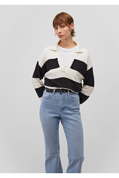 Mavi Pulover negru cu dungi cu gât polo, cu croiala normală 1710503 -85407