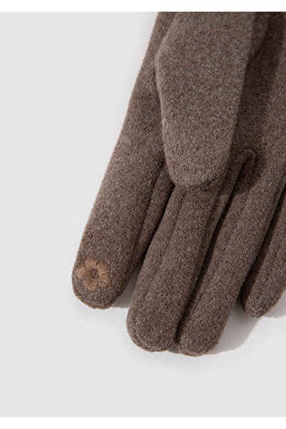 Mavi Braune Handschuhe mit Blumenstickerei 1912772-70269