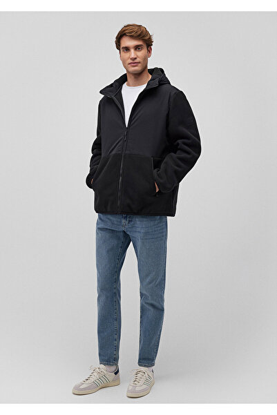 Mavi Μαύρο μπουφάν με λεπτομέρεια φλις και κουκούλα κανονική εφαρμογή / κανονική κοπή 0110461-900