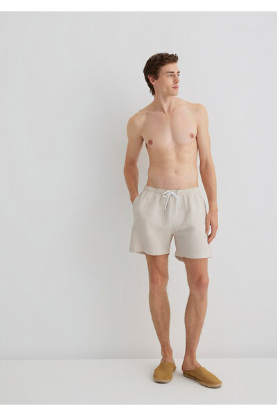 Mavi Gofre Kumaş Bej Kısa Deniz Şortu 0910235-70141