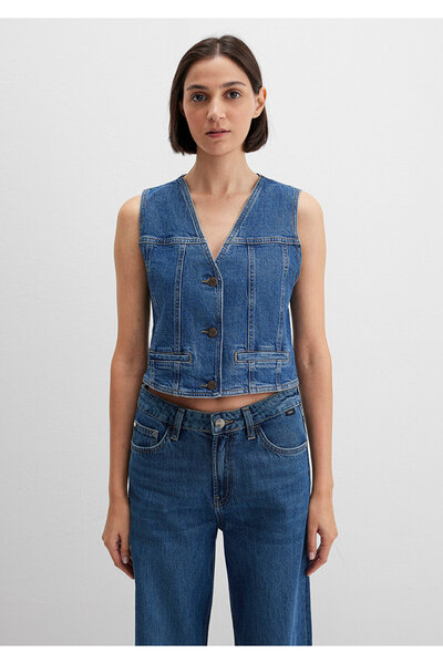 Mavi Merlin All Blue Dark Jean Fitted Γιλέκο - Κοπή που εφαρμόζει στο σώμα 1110265 -85670