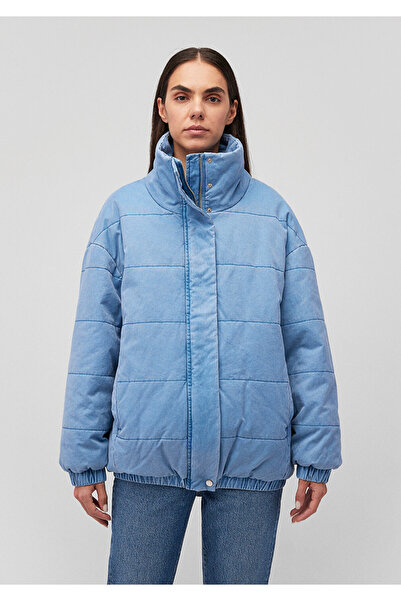 Mavi guler ridicat Palton din denim 1110321-84184