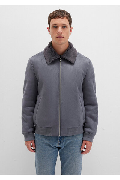 Mavi Γκρι μπουφάν από ψεύτικο σουέτ - Κανονική εφαρμογή με λεπτομέρεια από ψεύτικη γούνα 0110450 -80776