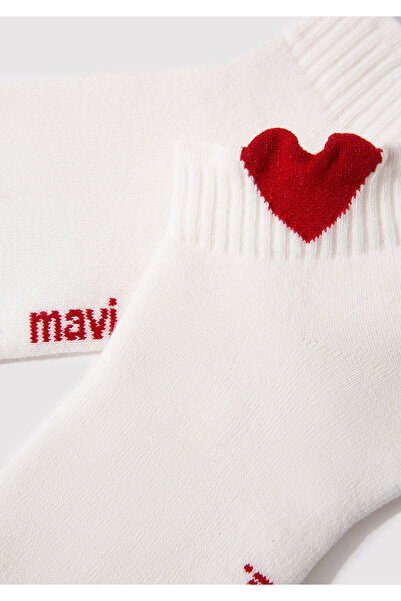 Mavi Λεπτομερείς λευκές κάλτσες με λεπτομέρεια καρδιάς 1912797-21649