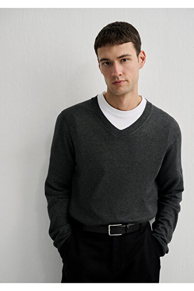 Mavi Anthrazitfarbener Pullover aus Kaschmirmischung, schmale Passform / schmale Passform 0710188 -80023