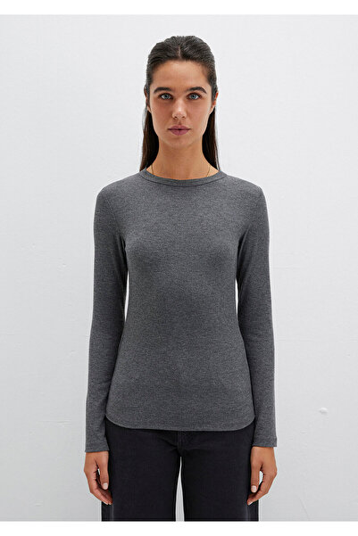 Mavi Μακρυμάνικο Anthracite Basic T-Shirt Εφαρμοσμένο / Κομμένο στο σώμα 1612817 -83096