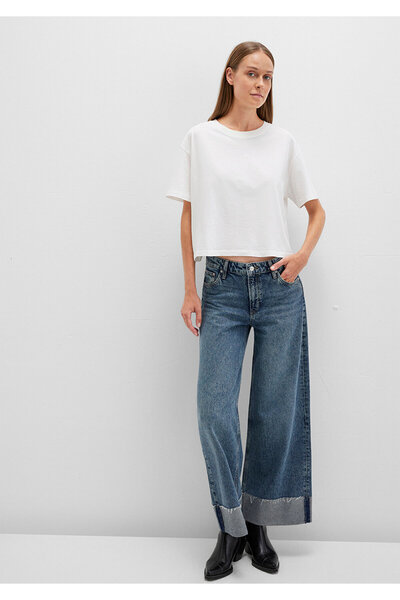 Mavi Λευκό μπλουζάκι με λαιμόκοψη Loose Fit / Loose Relaxed Fit 1611651 -80194