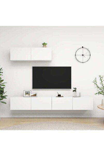 vidaxl خزائن تلفزيون 3 قطع من الخشب الهندسي الأبيض