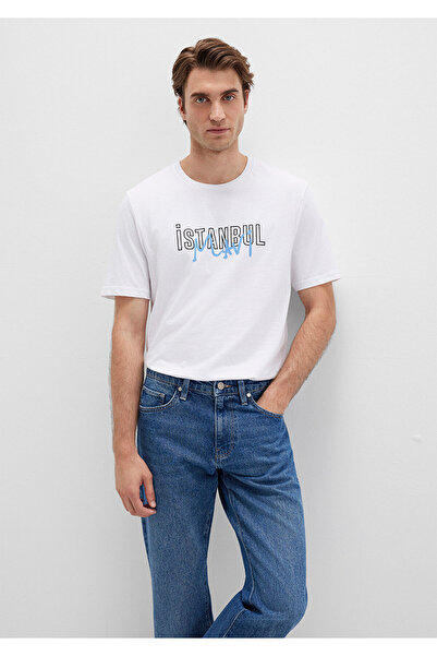 Mavi Weißes T-Shirt mit normaler Passform und Istanbul-Aufdruck -067114-620